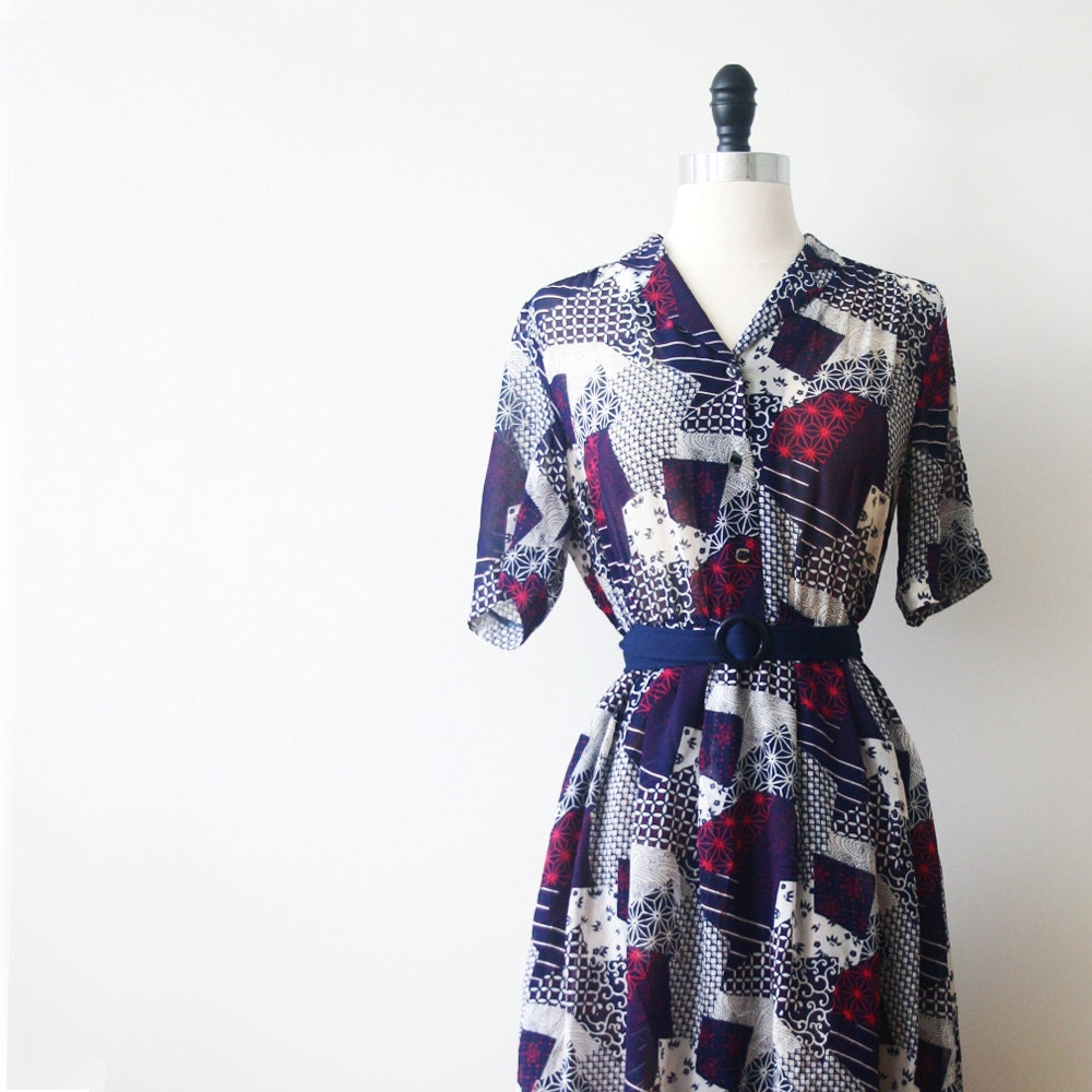 Vintage Dress 70s Japanese Origami Kimono Dress