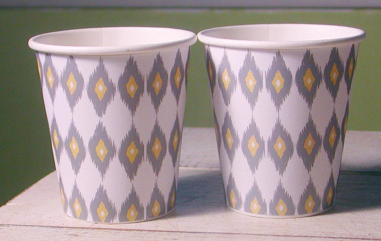 Ikat Grey & Yellow Hot/Cold Paper Party Cups - Set of 12 Il_570xn