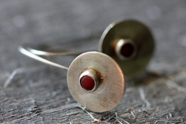 Coral & Sterling Drop Earrings, Minimalist, Modern, OOAK