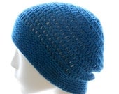 Hand crochet hat, women's crocheted beanie hat, sapphire bamboo-silk slouchy hat, eco fashion