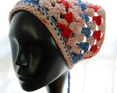 Hand crochet kerchief, women's crocheted hat, multicolor kerchief, boho fashion, cotton kerchief