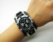 Adjustable Cool Watch Bracelet  Cuff Bracelet or Leather Bracelet With Leather and Metal Rivet Mens Bracelet Boy Bracelet 919S
