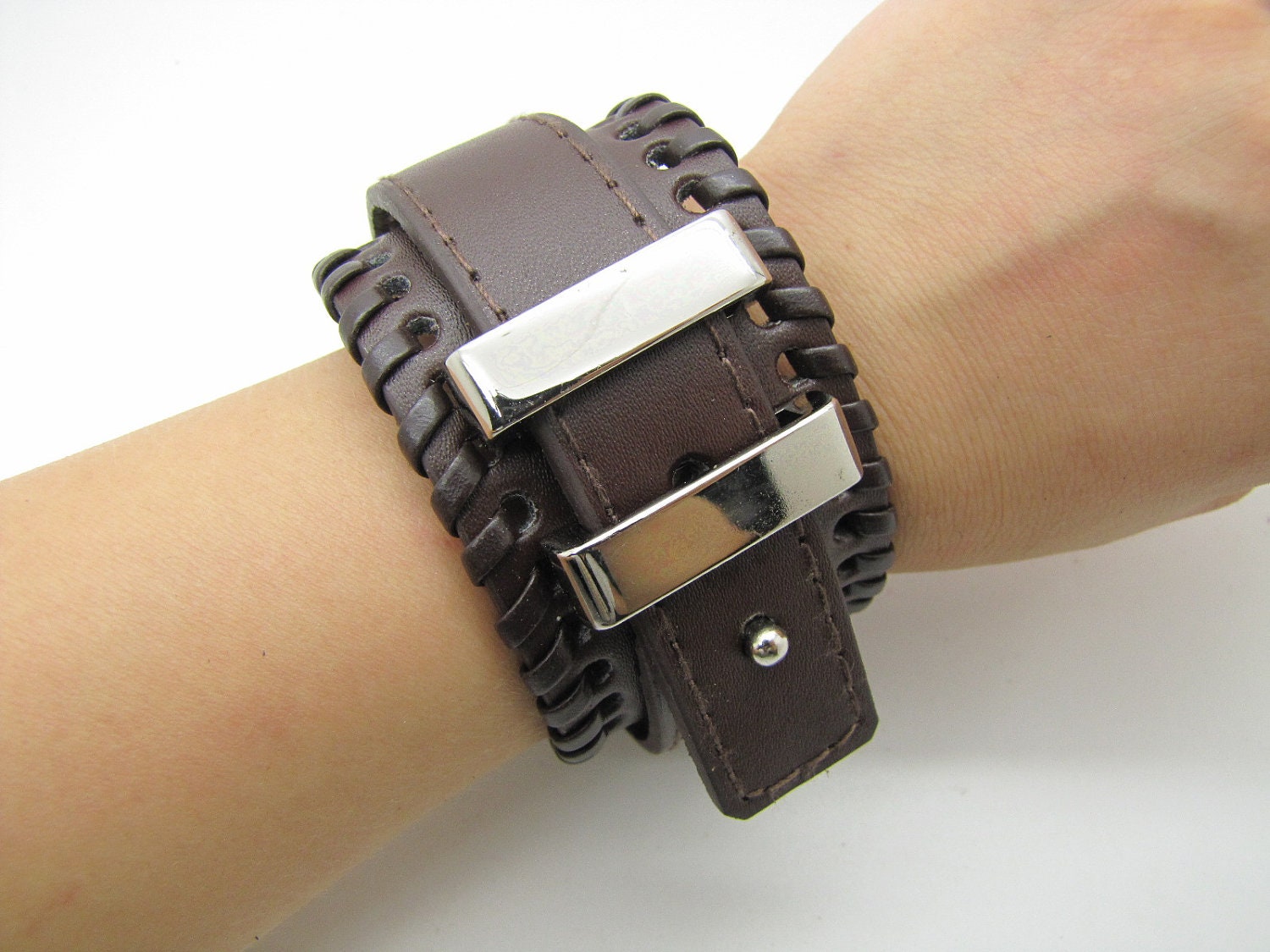 Adjustable Bracelet Leather Bracelet Buckle Bracelet Brown Bracelet Cool Bracelet Mens Bracelets unisex Bracelet Womens Bracelet 964S