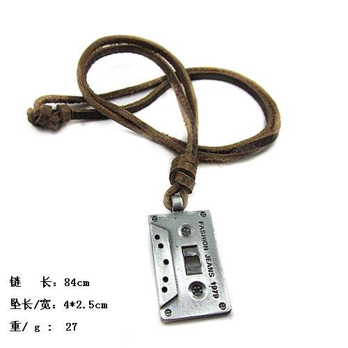 Brown real Leather and alloy pendant adjustable necklace mens necklace  unisex necklace cool necklace B94