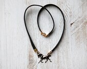 Black Horse Faux leather cord Necklace  by pardes israel