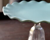 Ruffle Cake Stand / Cake Plate Pedestal / Cupcake Stand / Macaron Stand Truffle Pedestal in Pastel Aqua or Robin Egg Blue / Beach Weddings