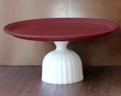 15" Red Cake Stand / Ceramic Cake Plate Pedestal / Cupcake Stand / Thanksgiving Turkey Platter Tray Pedestal / Fall Autumn Weddings