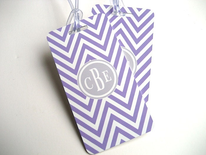 Luggage Tag Pair - Lavender and White Chevron Custom Monogram Luggage Tag - Personalized Gift for Her - Travel Tag - Your Monogram