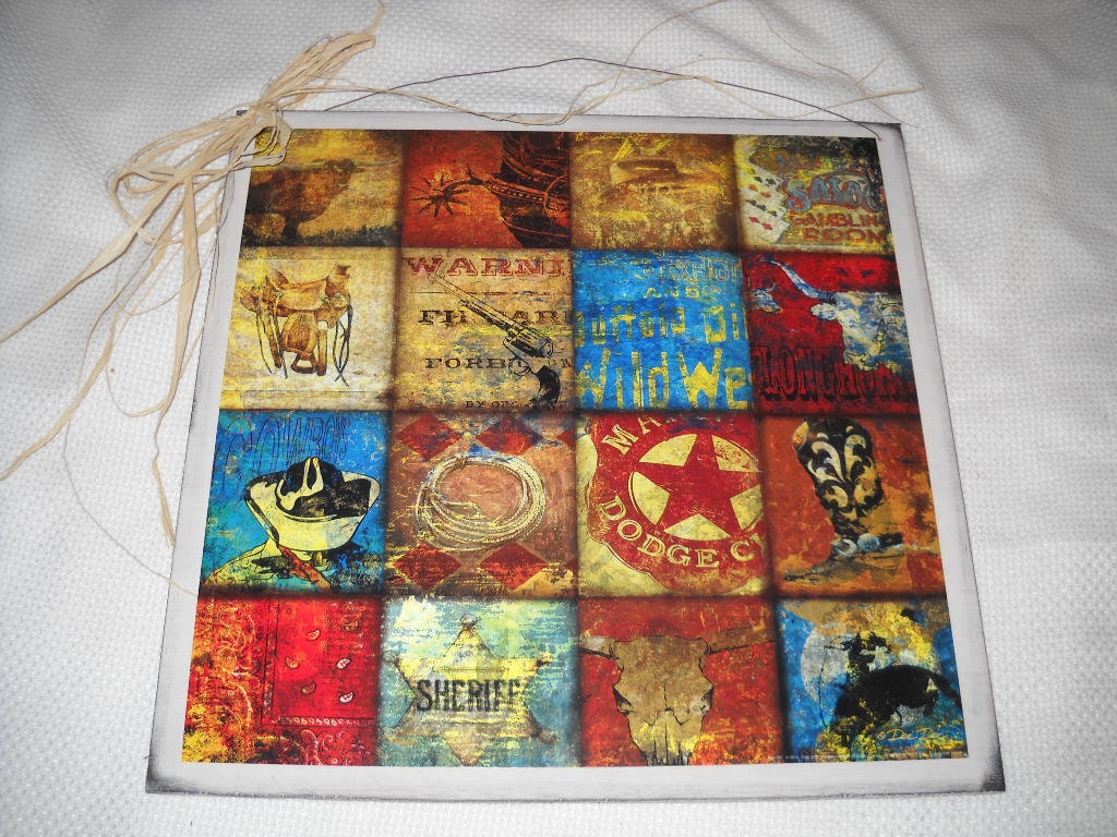 Rodeo Collage Wooden Wall art Sign Country Western Cowboys Horses Longhorn Sherrif