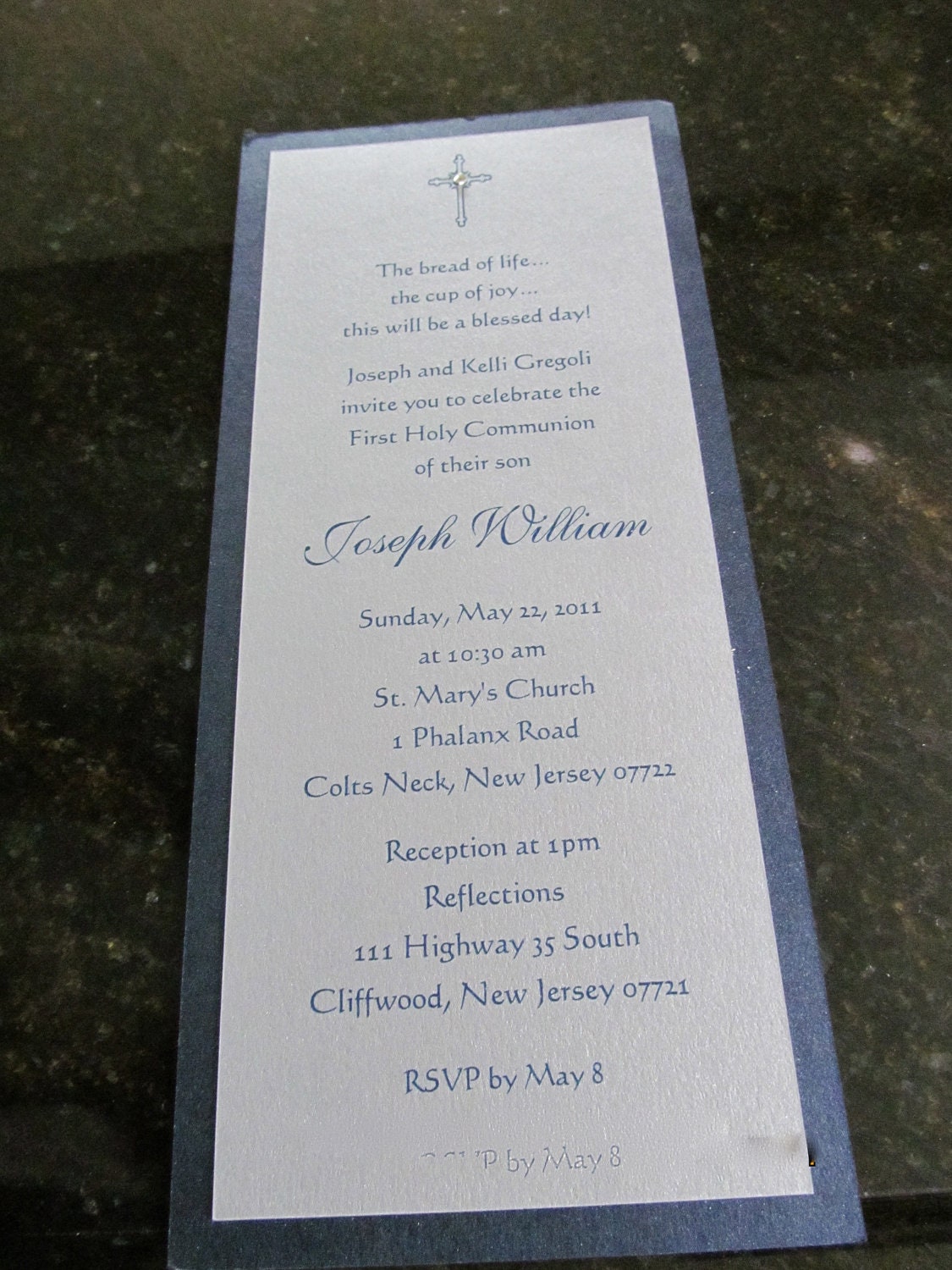2 layer Simple but Elegant Communion Card with BLING - Boy Version