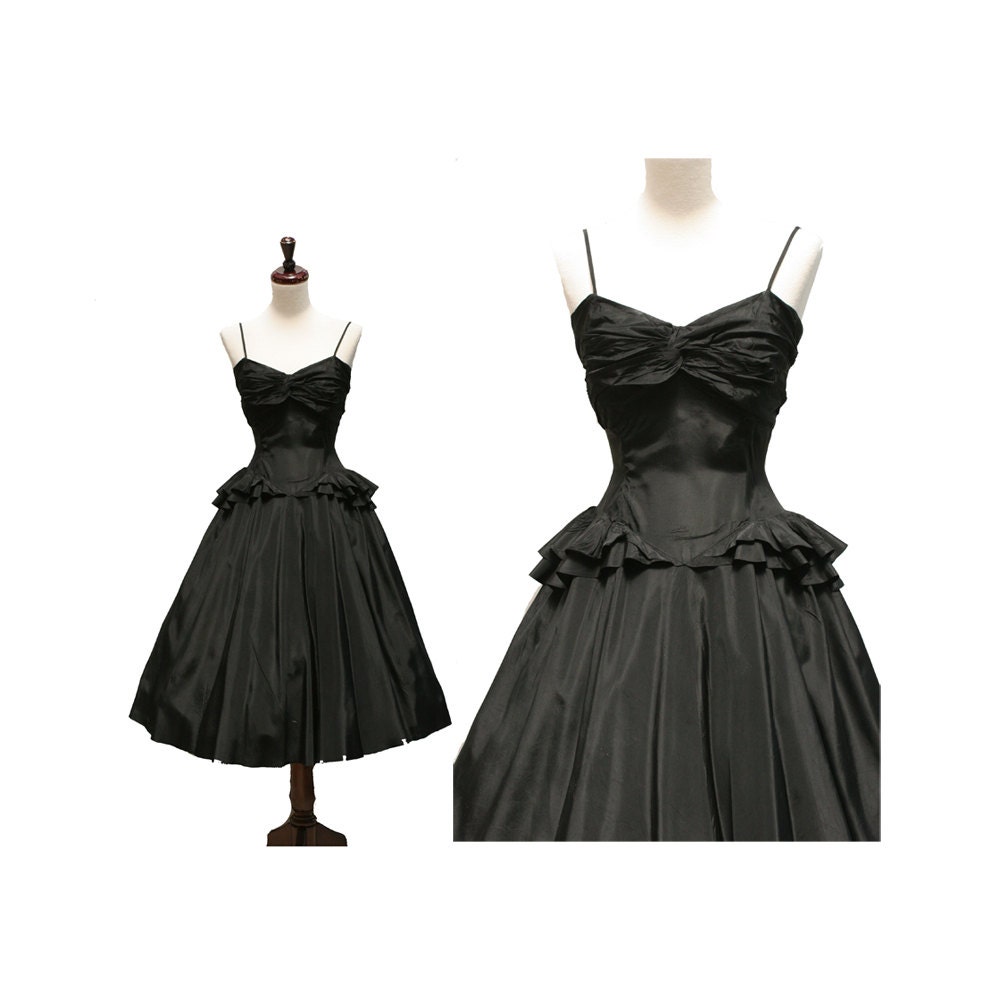 vintage black taffeta cocktail dress