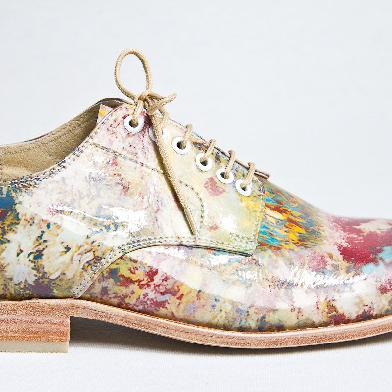 flowered patter pattent leather impressionism oxford - FREE WORLDWIDE SHIPPING
