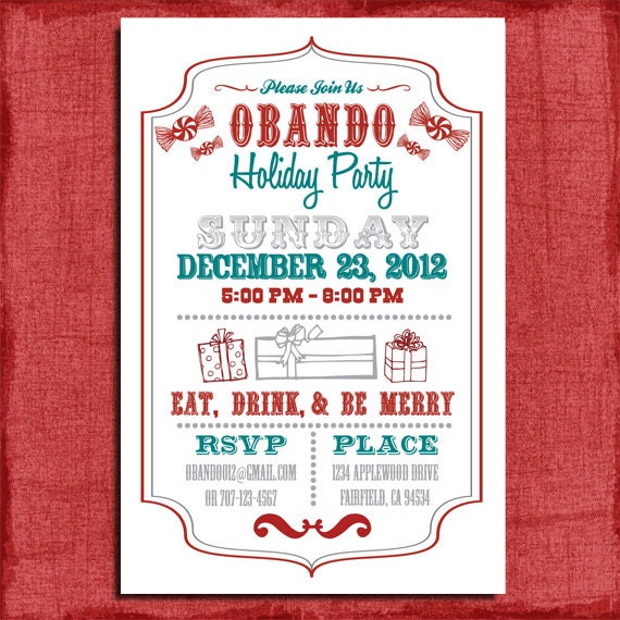 Holiday/Christmas Retro Party Invitation- 4x6 or 5x7 Invitation-Print at home Il_570xn