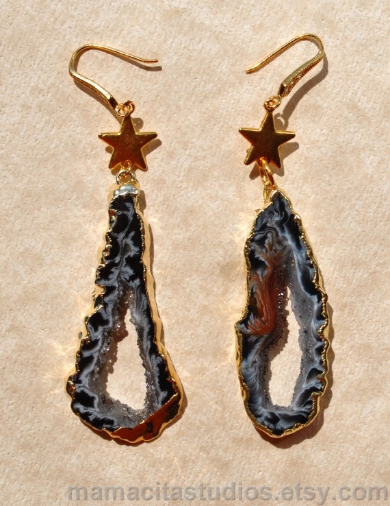 Geode Earrings on Elongated Geode Earrings   Celestial Geode Druzy Jewelry