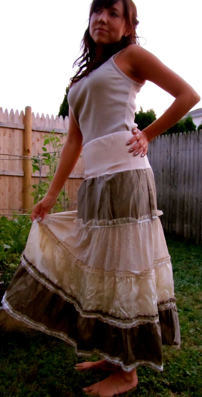 1920s Style Handmade Lace Color Block Layers Frill Maxi Skirt