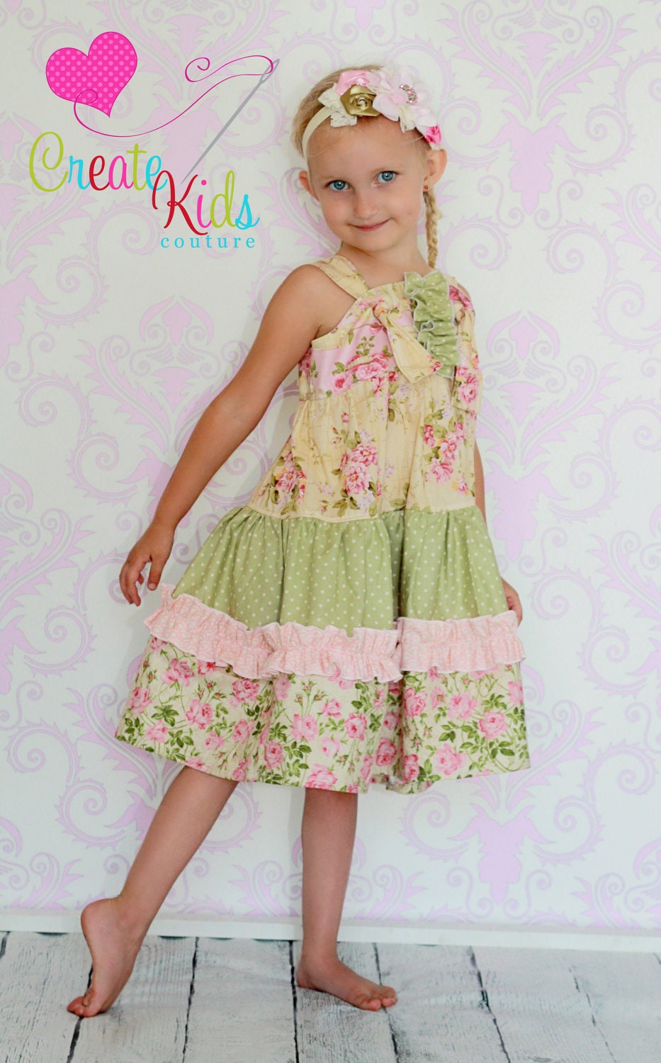 Aubrey's Tiered Ruffled knot Dress PDF Pattern size 6 months to size 8