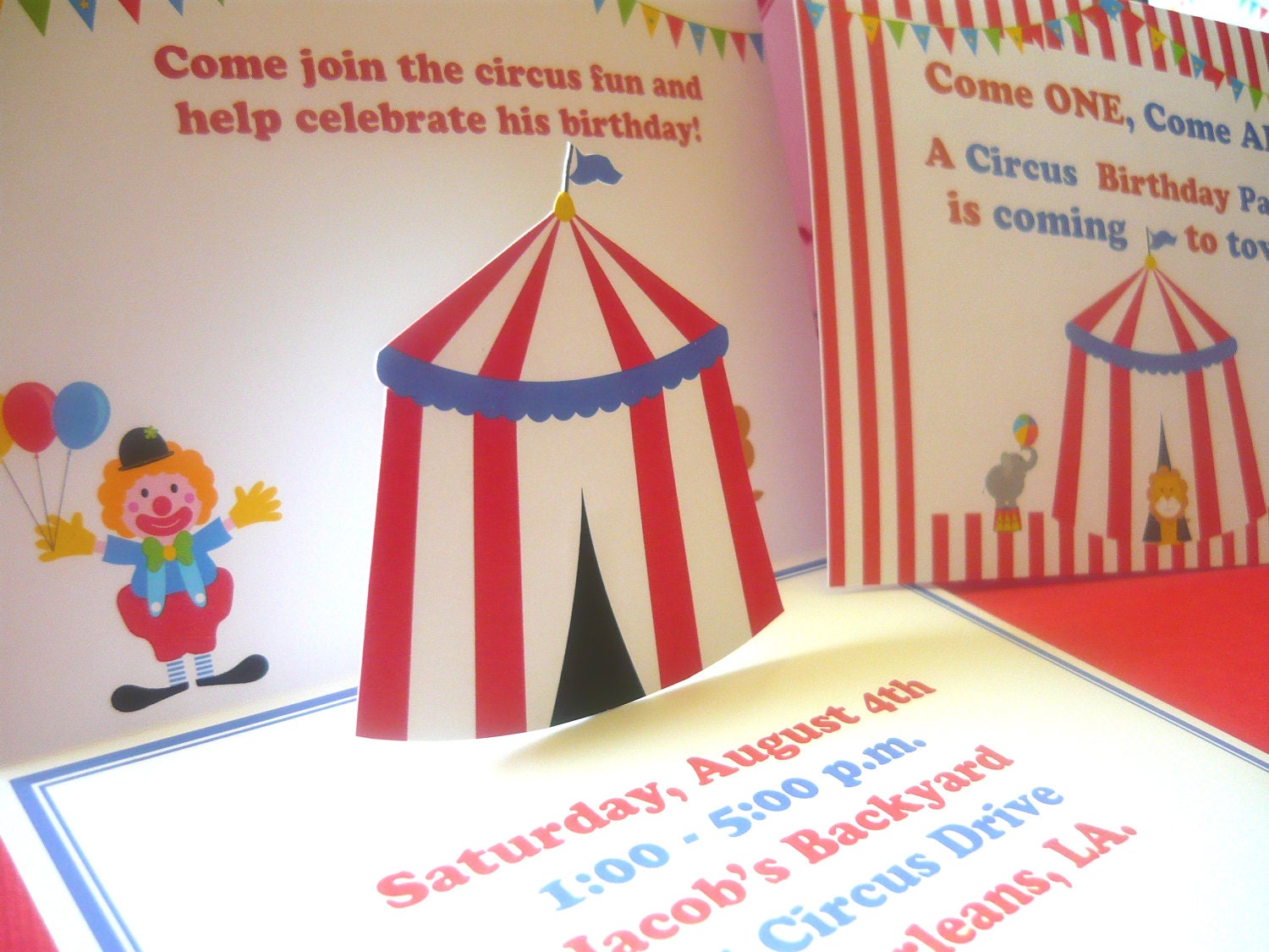 Circus Invitation, pop up cards set of 12 with envelopes Il_570xn