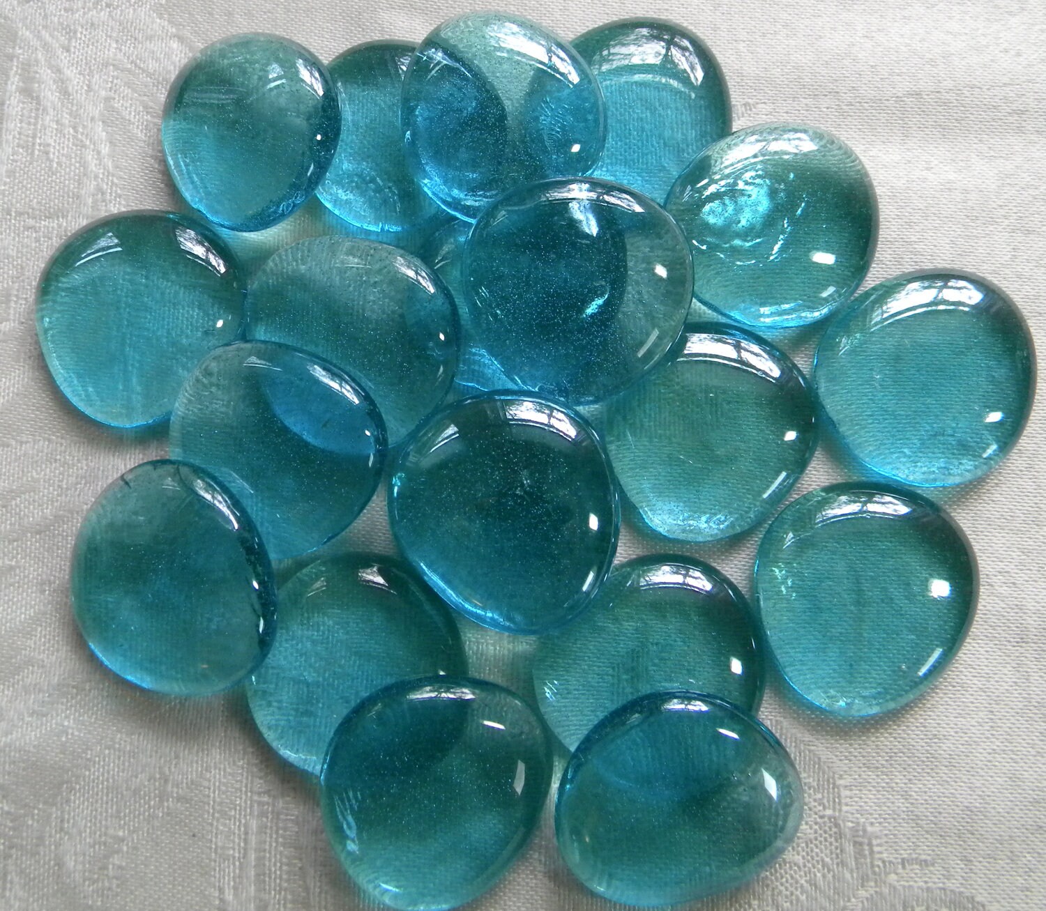 20 LARGE Glass Gems Aqua Half Marbles by StarryNightStudios99