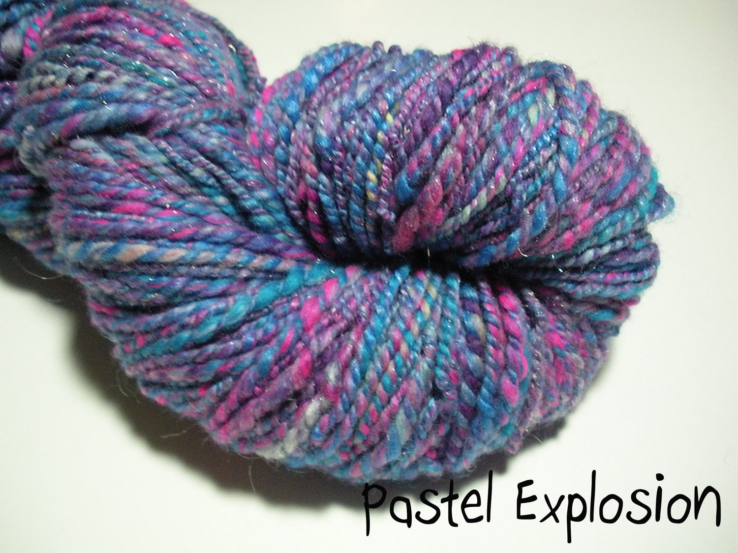 Handspun Yarn - Wool Blend - Aran Weight - 2 ply - Pastel Explosion - Item 2012-034