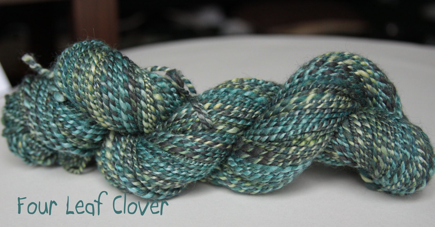 Handspun Yarn - Wool & Bamboo - 2 Ply -DK Weight - Four Leaf Clover - Item 2012-023