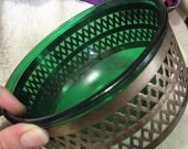 SAlE 20% Off Vintage Emerald green Glass Bowl and Brass Surround Now Only 4.80 USD