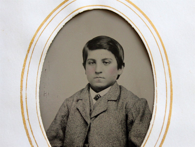 Antique Tintype Young Boy in Album Card 1800s Photo
