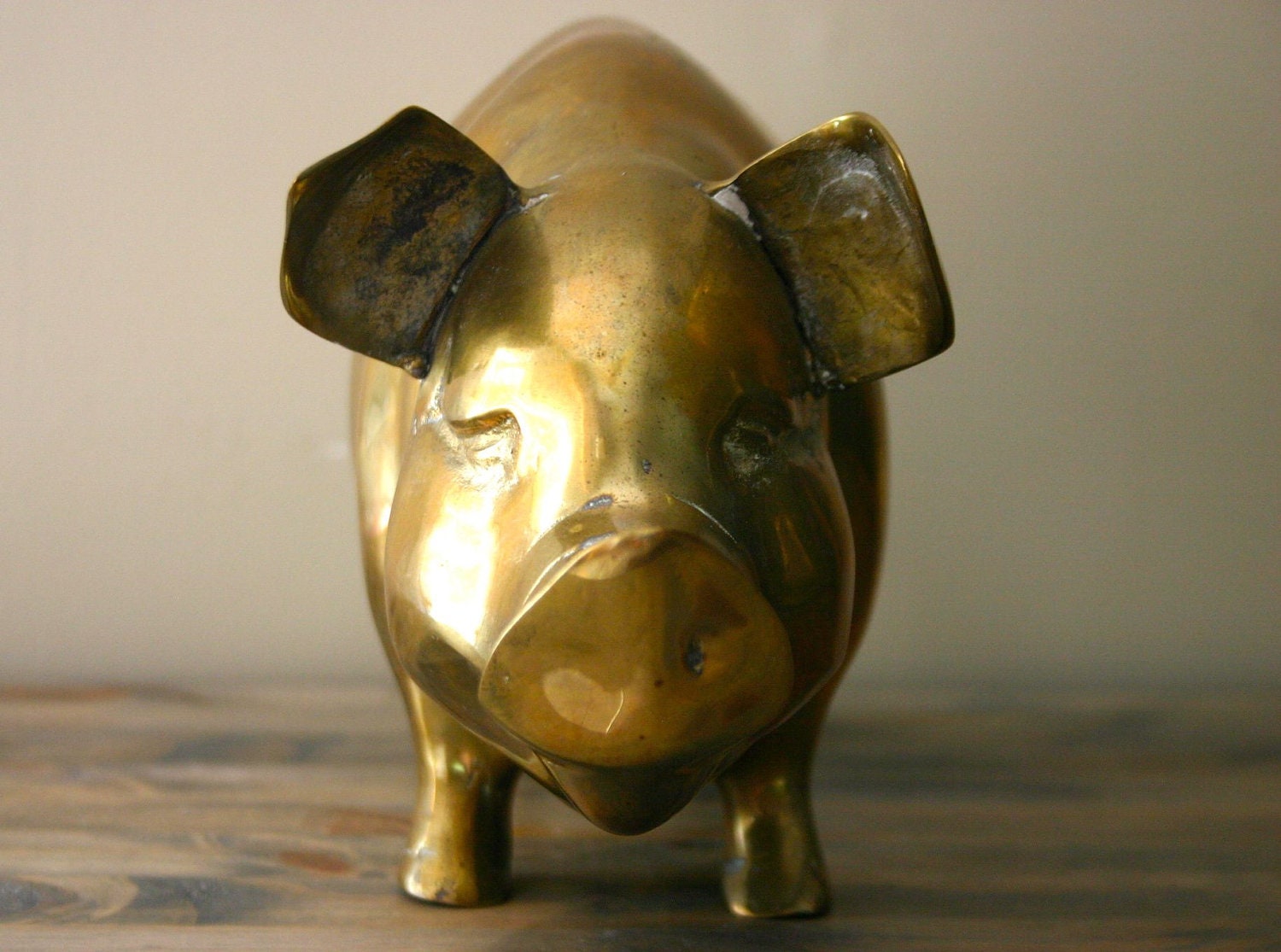 Large Solid Brass Pig