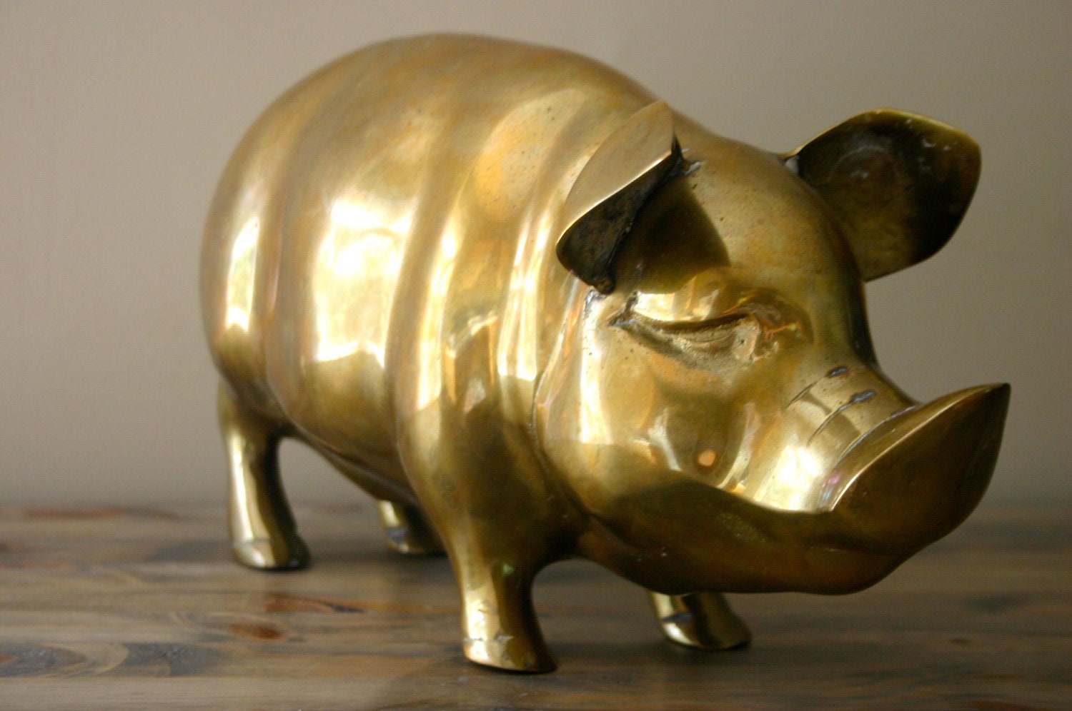 Large Solid Brass Pig