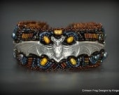 Midnight Traveler Bead Embroidery Bracelet- Bead Embroidered Bat Cuff Bracelet