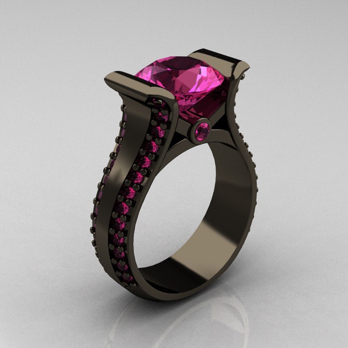 Modern 14K Black Gold 3.0 Carat Pink Sapphire Bridal Ring R196-14KBGPS