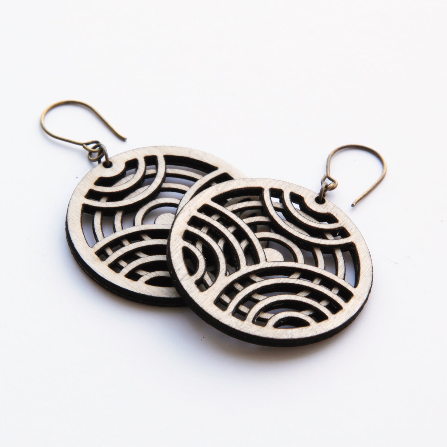 Medium Size Geometric Circles - Handcrafted Wood Earrings (0026)