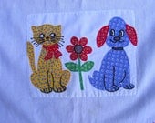 Clearance-vintage dog & cat appliqued tea towel