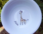 Giraffe personalized hand painted porcelain bowl - nursery art - gift for girl