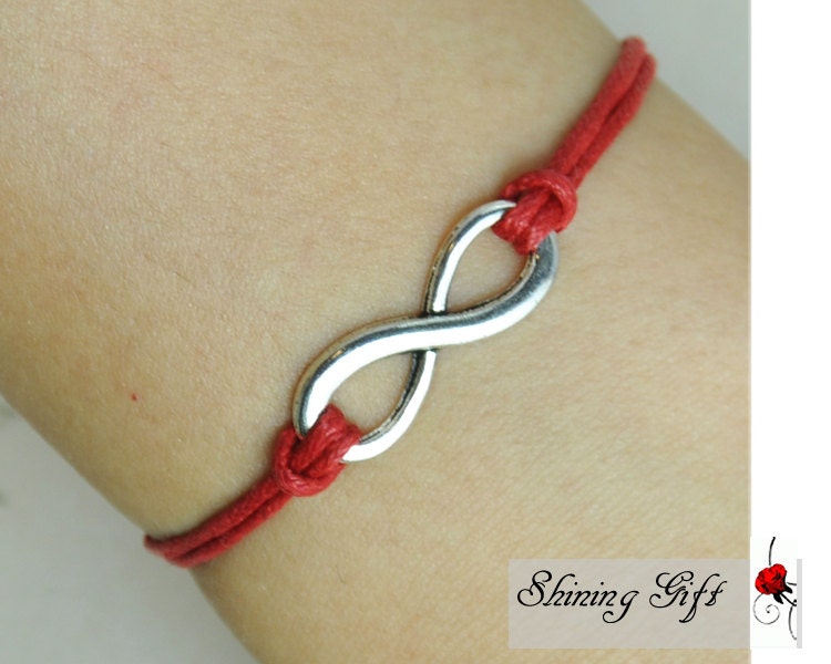 Infinity bracelet, Antique silver Karma Bracelet, Infinity Wish Karma bracelet, infinity wish braid bracelet, Red wax cords bracelet