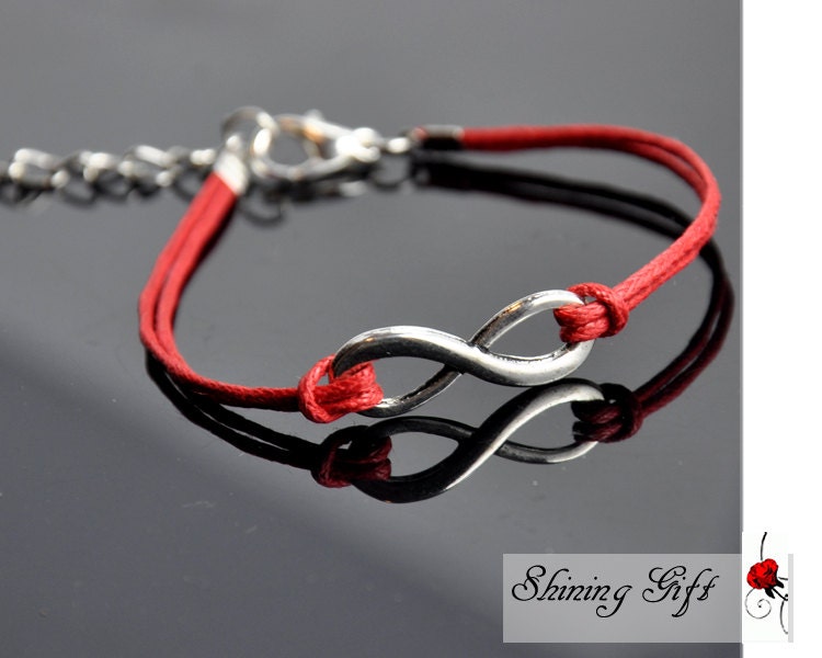 Infinity bracelet, Antique silver Karma Bracelet, Infinity Wish Karma bracelet, infinity wish braid bracelet, Red wax cords bracelet