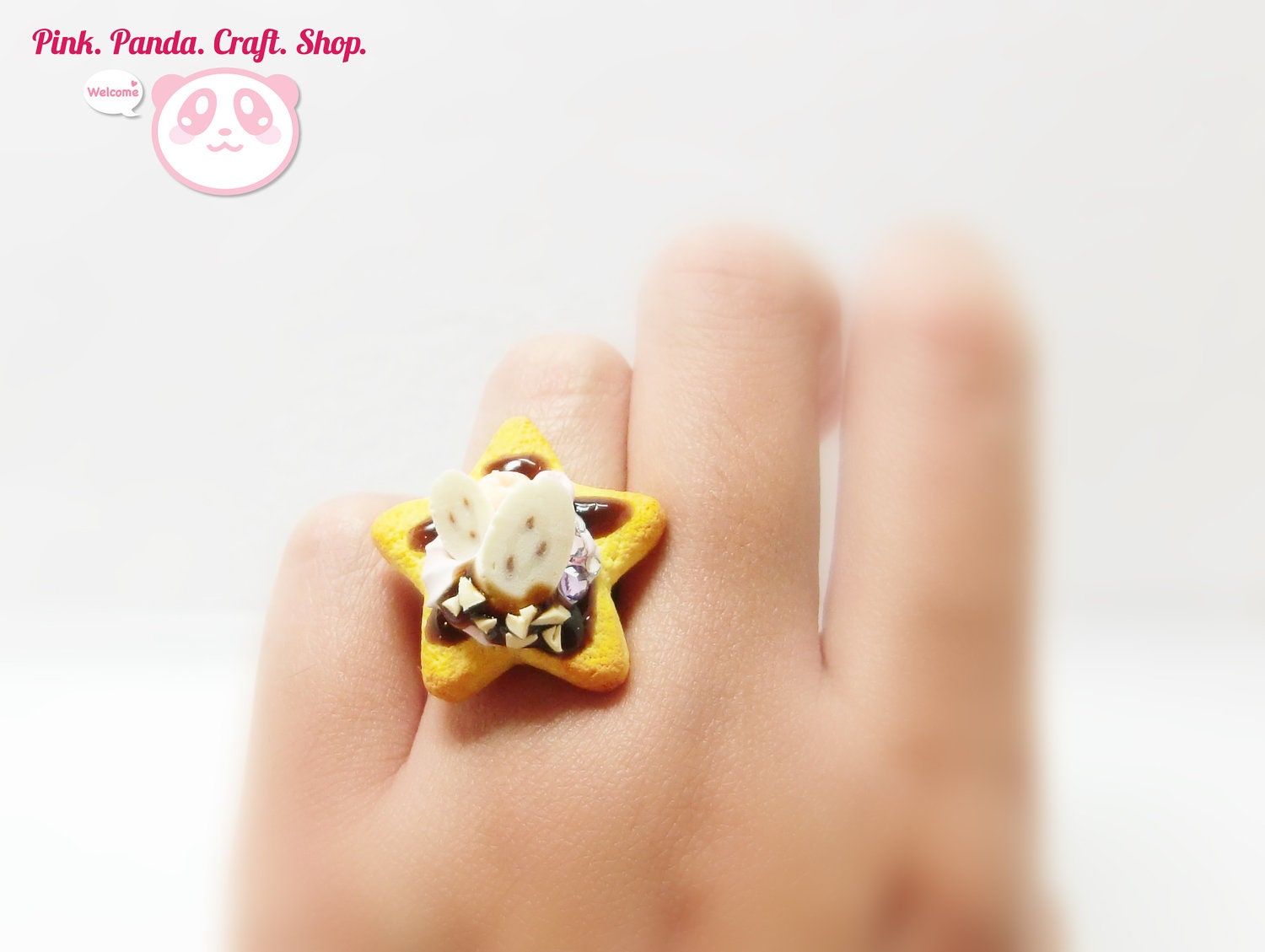 Polymer clay star shape fruity polymer clay cookie adjustable ring