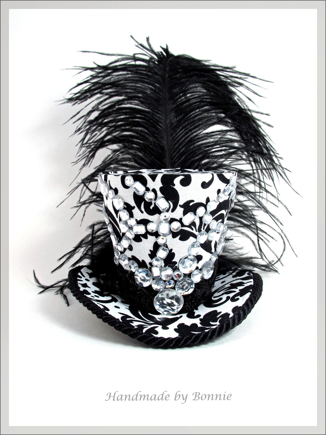 Tiny Top Hat / Mini Top Hat / Black and White Damask / Sparkle