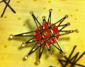 Christmas ATOMIC STARBURST retro vintage franciscan BROOCH rhinestone pin jewelry pinup santa baby red star burst mid century sputnik