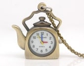 Retro Teapot Pocket Watch, Teapot Necklace, with Bronze Necklace Chain
