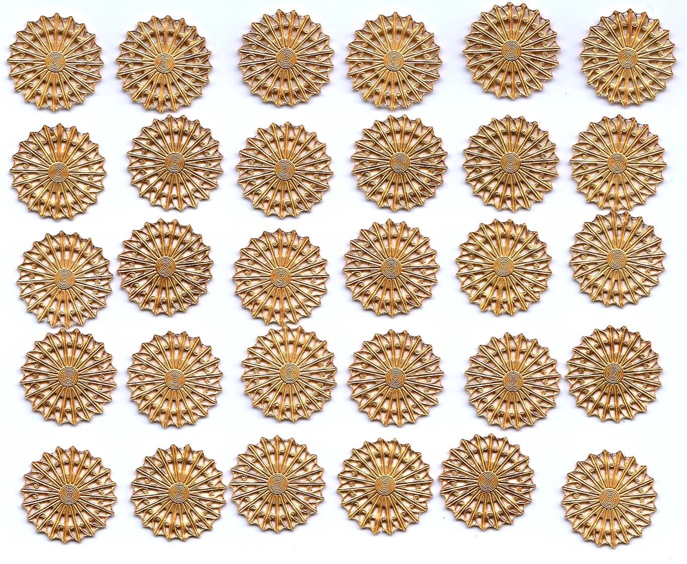 Raw Brass Vintage Filigree, 24mm, 30 Piece Package, B'sue, Item09654