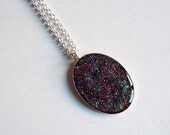 Multicolor glitter oval pendant necklace