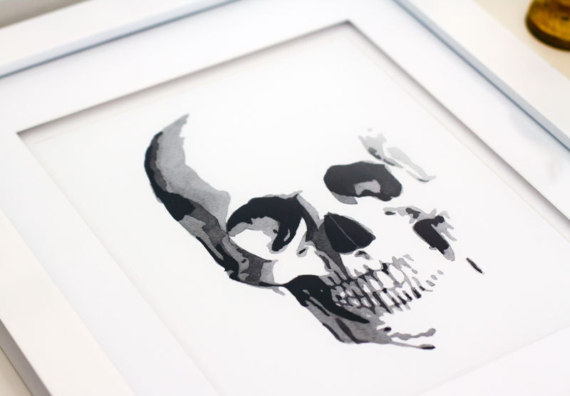 8 x 10 Skull Watercolor Giclee Print