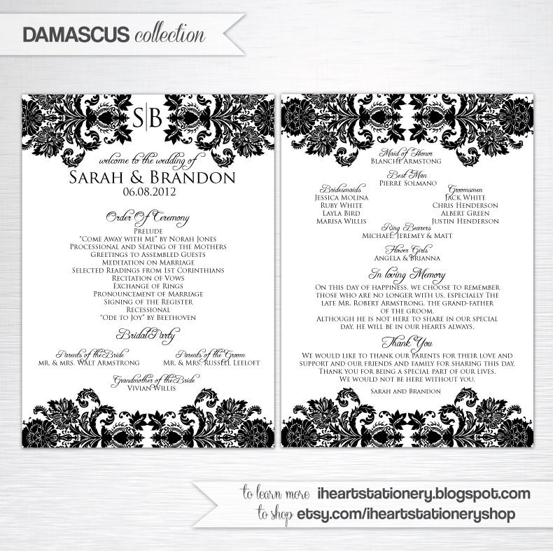 Damask Wedding Program
