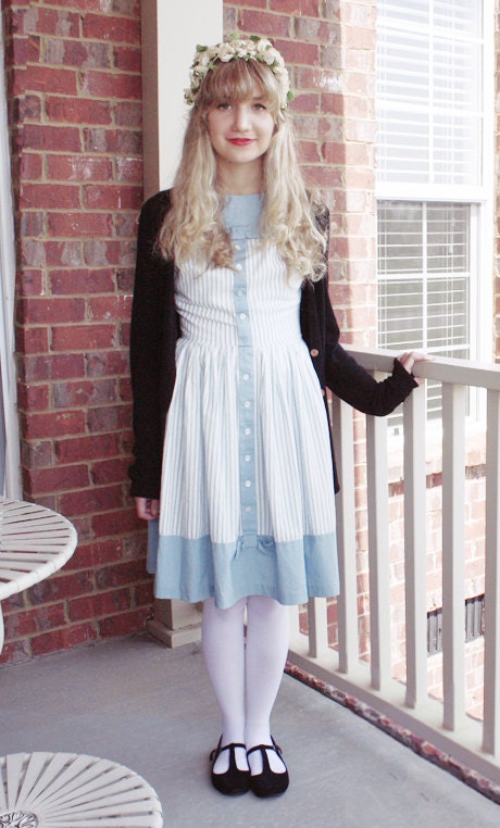 RESERVED 1940s/1950s Blue and White Bow Dress