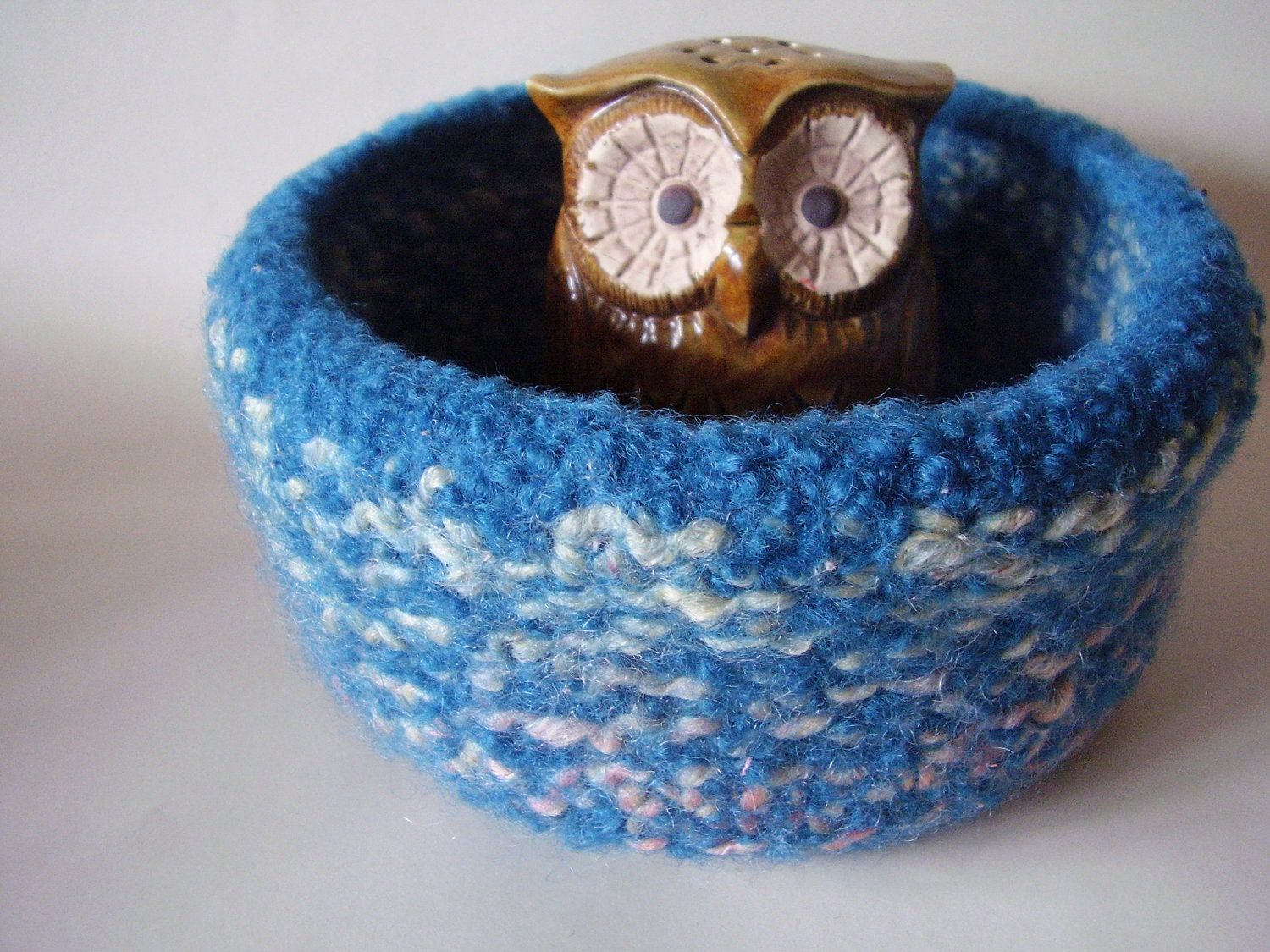 felted wool bowl container treasure dish teal mix