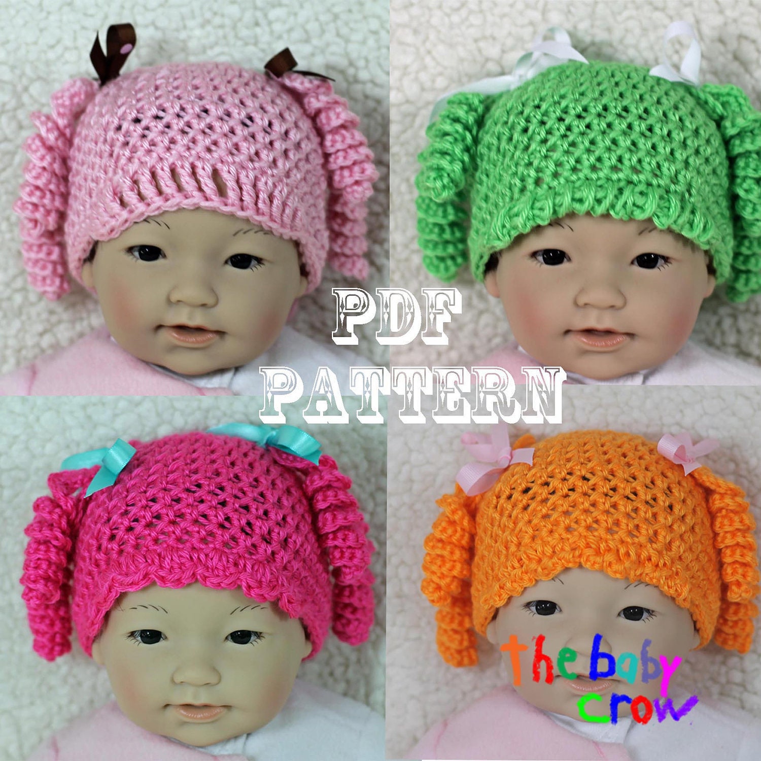 Crochet Baby Hat Pattern - Cute Girl's Character Hat Pattern -  Crochet Baby Hat - Photo Prop