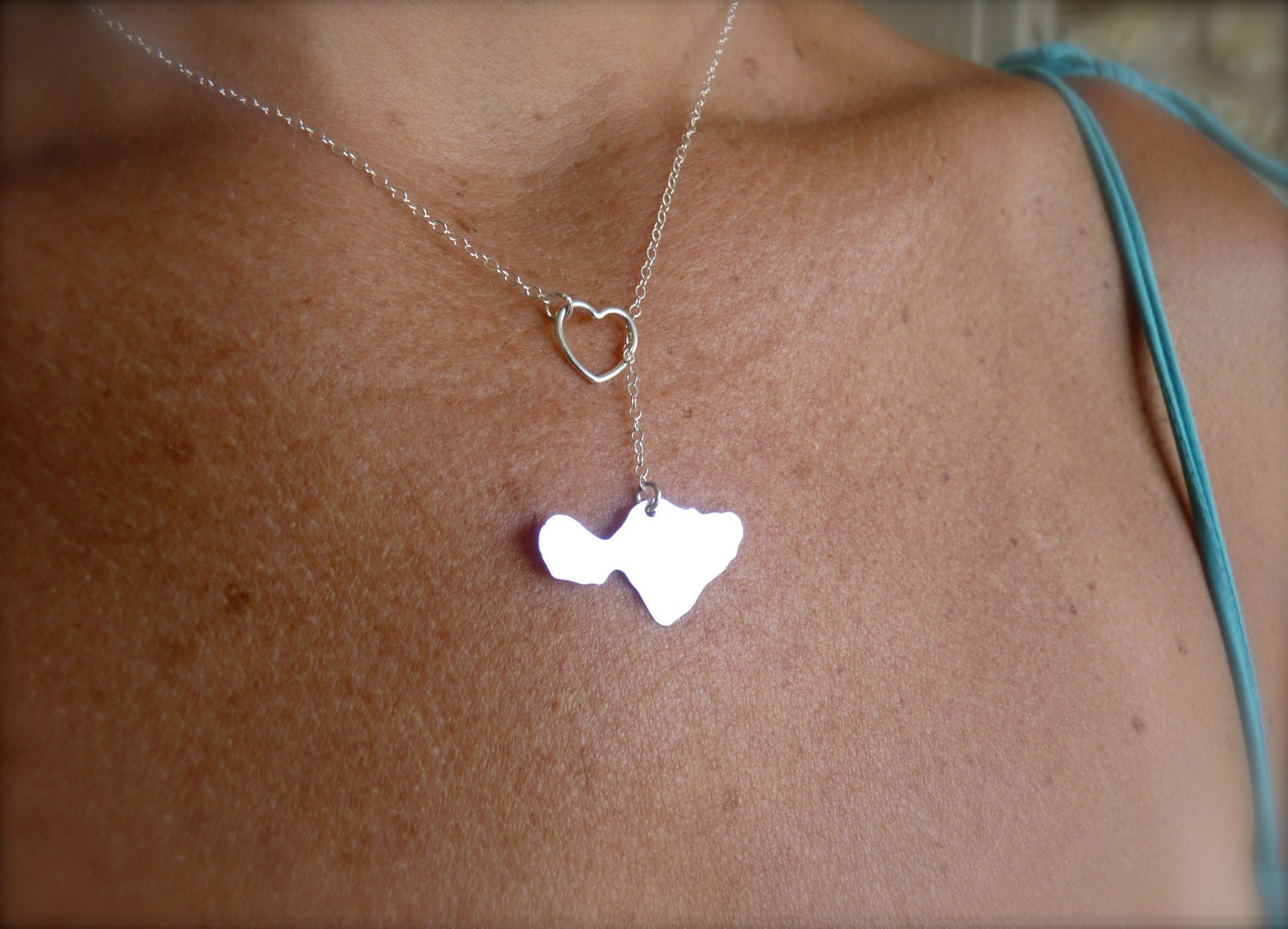Maui Through My Heart Sterling Silver Island Necklace handmade by Sparrow Seas