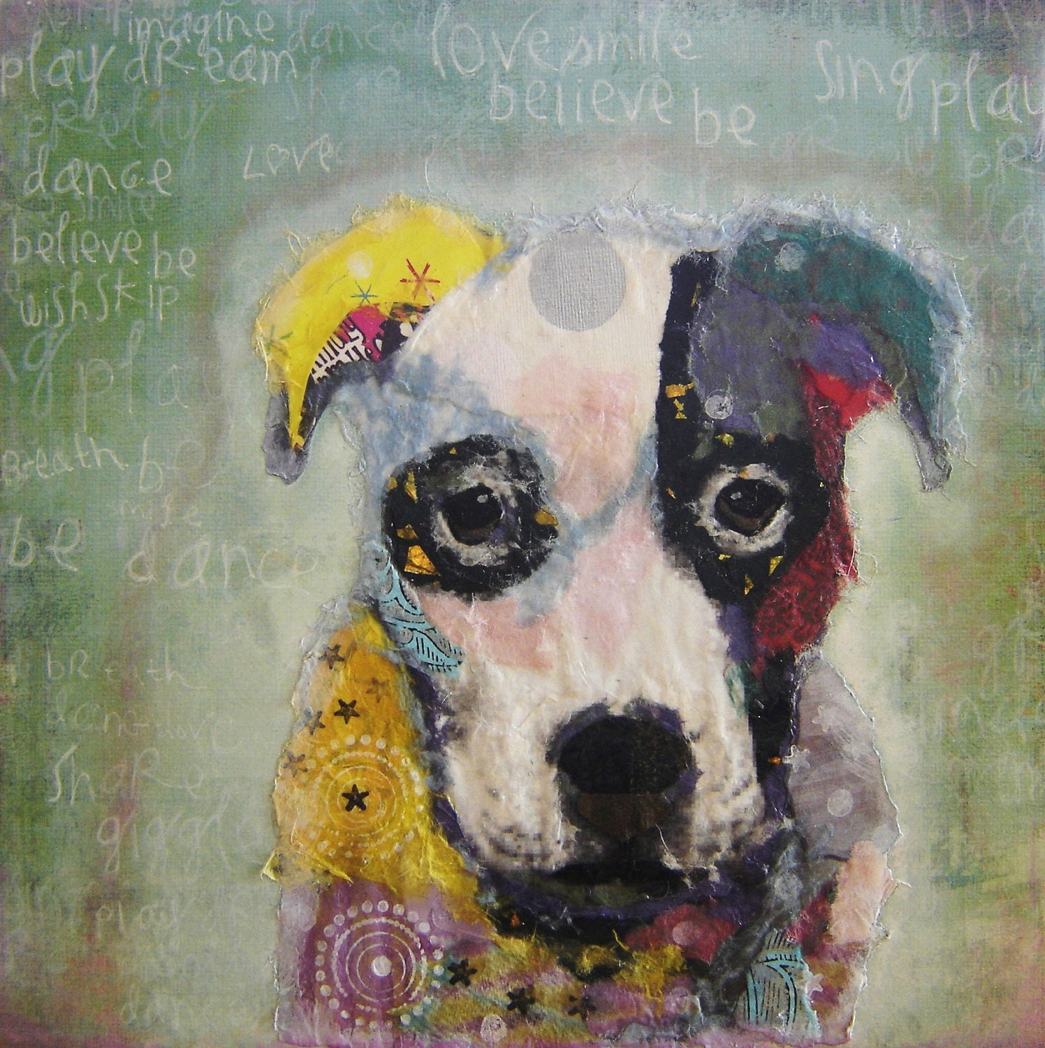 Torn Paper Pop Art Dog Portrait 12 X 12 Chigirie Custom Pet Portrait from your photo,Cradled Birch, Payment Plan, Dog Portrait