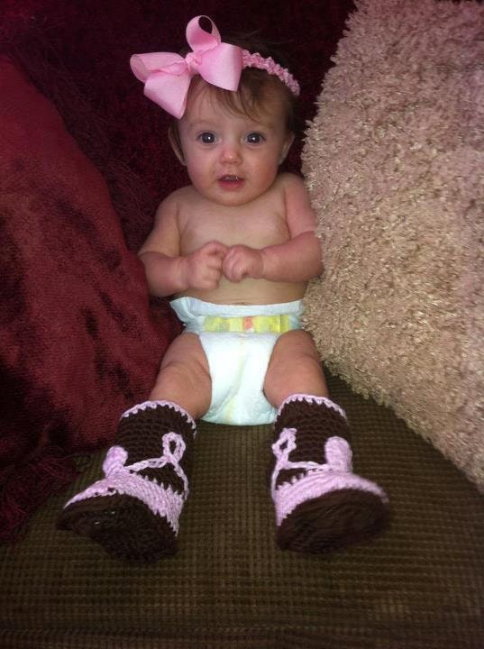 Cowboy Boot Booties for Baby Girl - Crochet in Chocolate Brown and Pink - Newborn - 6 months