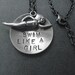 SWIM Like a GIRL Necklace - Swimming Jewelry Necklace on 18 inch gunmetal chain - Triathlete Necklace - Swim Team Jewelry